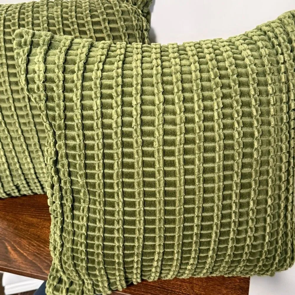 Crate & Barrel 2 green velvet pillows 18x18